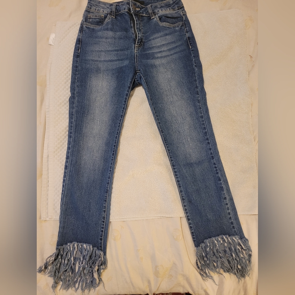 Fringe Hem Blue Jeans